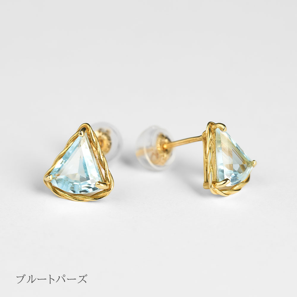 ピアス K10 和柄 青海波 カラーストーン 10金 イエローゴールド シンプル 波 扇 両耳用 プレゼント L&Co.（エルアンドコー）の画像
