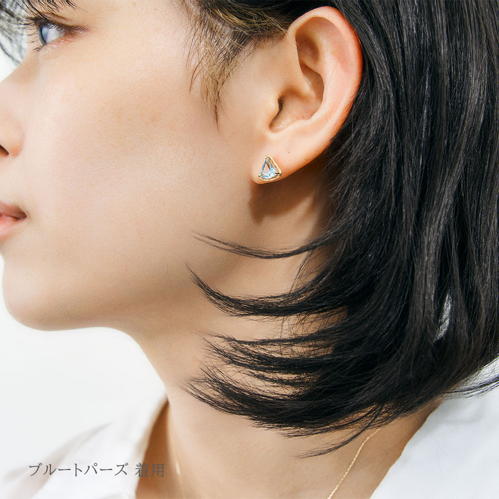 ピアス K10 和柄 青海波 カラーストーン 10金 イエローゴールド シンプル 波 扇 両耳用 プレゼント L&Co.（エルアンドコー）の画像