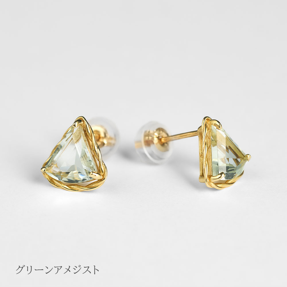 ピアス K10 和柄 青海波 カラーストーン 10金 イエローゴールド シンプル 波 扇 両耳用 プレゼント L&Co.（エルアンドコー）の画像