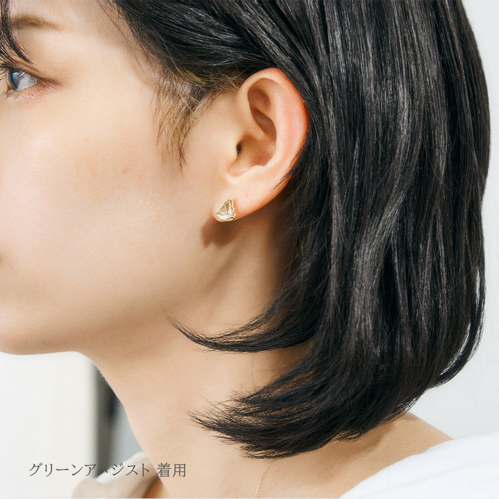 ピアス K10 和柄 青海波 カラーストーン 10金 イエローゴールド シンプル 波 扇 両耳用 プレゼント L&Co.（エルアンドコー）の画像