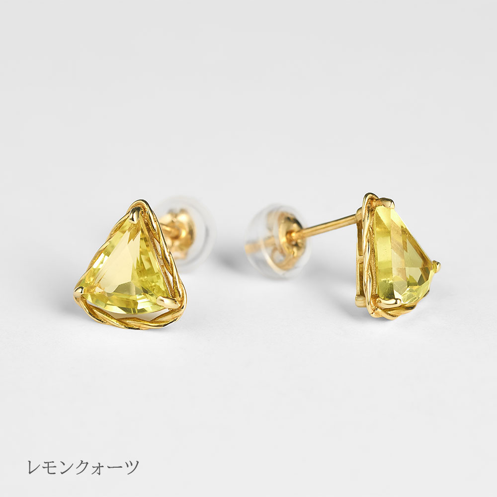 ピアス K10 和柄 青海波 カラーストーン 10金 イエローゴールド シンプル 波 扇 両耳用 プレゼント L&Co.（エルアンドコー）の画像