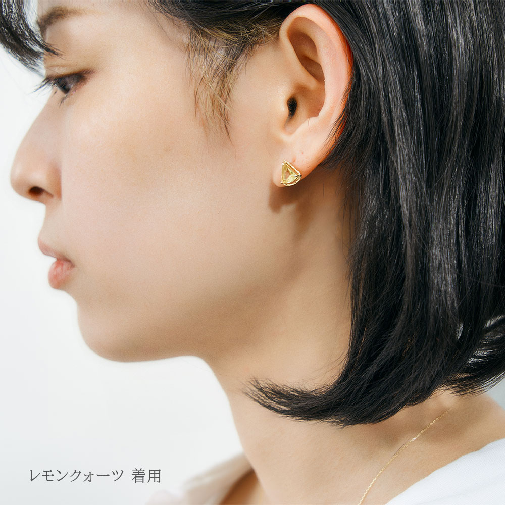 ピアス K10 和柄 青海波 カラーストーン 10金 イエローゴールド シンプル 波 扇 両耳用 プレゼント L&Co.（エルアンドコー）の画像