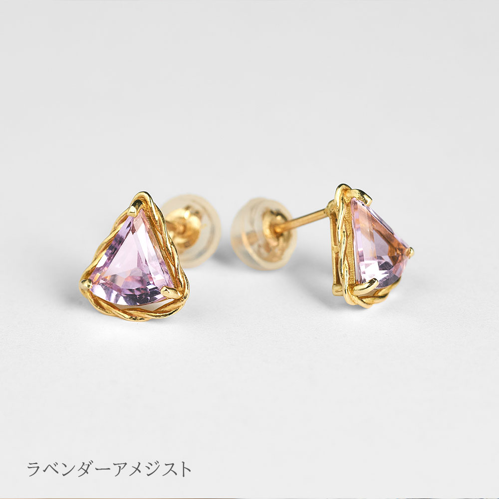 ピアス K10 和柄 青海波 カラーストーン 10金 イエローゴールド シンプル 波 扇 両耳用 プレゼント L&Co.（エルアンドコー）の画像