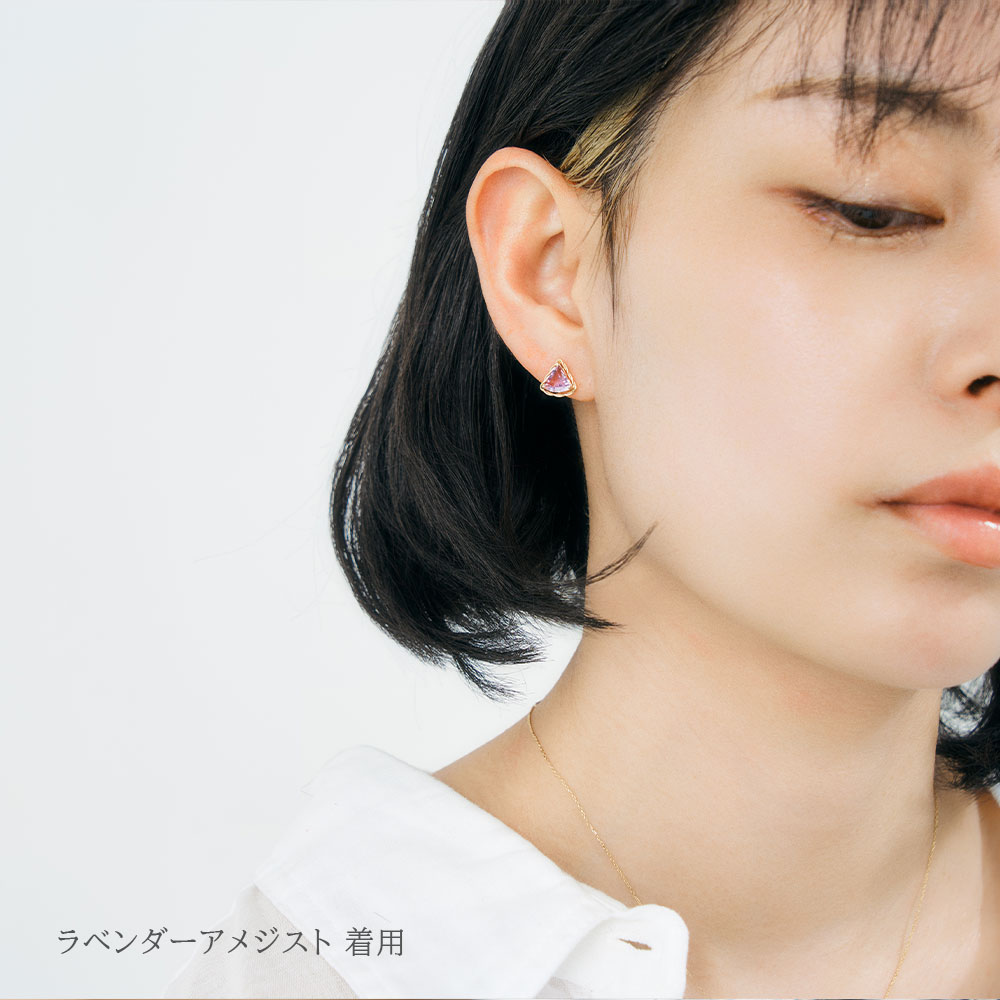 ピアス K10 和柄 青海波 カラーストーン 10金 イエローゴールド シンプル 波 扇 両耳用 プレゼント L&Co.（エルアンドコー）の画像