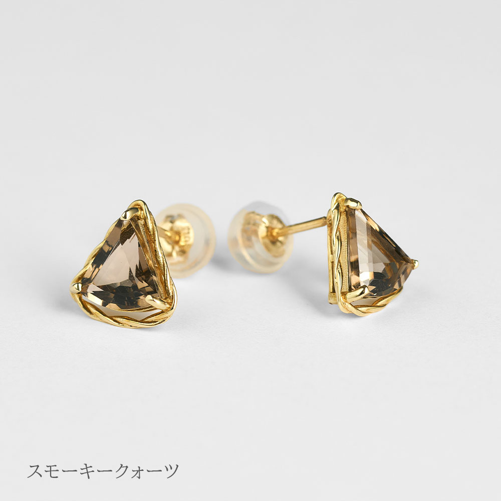 ピアス K10 和柄 青海波 カラーストーン 10金 イエローゴールド シンプル 波 扇 両耳用 プレゼント L&Co.（エルアンドコー）の画像