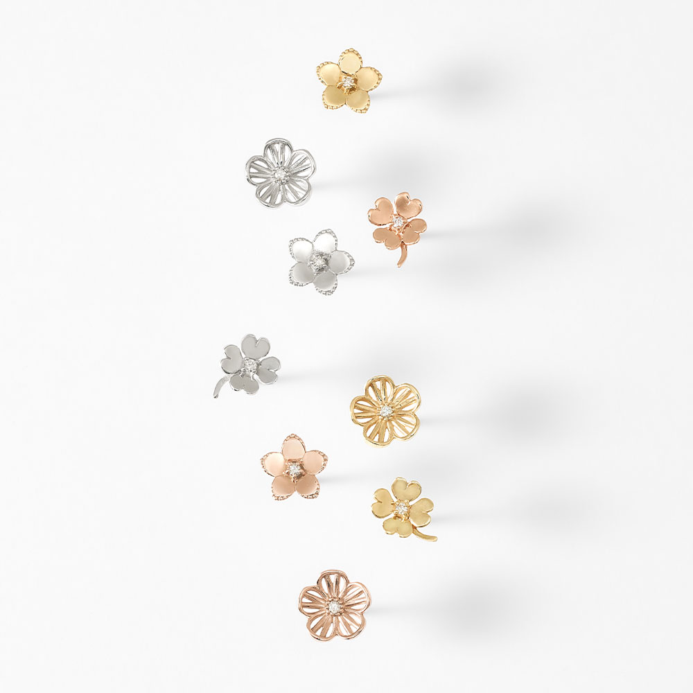 ピアス K10 ホワイトゴールド ダイヤモンド 計0.02ct 花 五枚花 シンプル 可愛い プレゼント 自分用 L&Co.（エルアンドコー）の画像