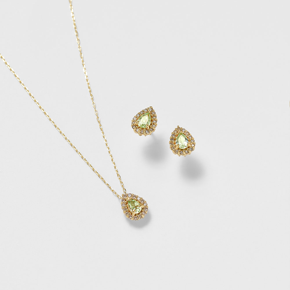 ネックレス K10 ミントグリーンガーネット ダイヤモンド0.07ct 10金 イエローゴールド 華やか キラキラ 黄緑 40cm プレゼント L&Co. エルアンドコーの画像