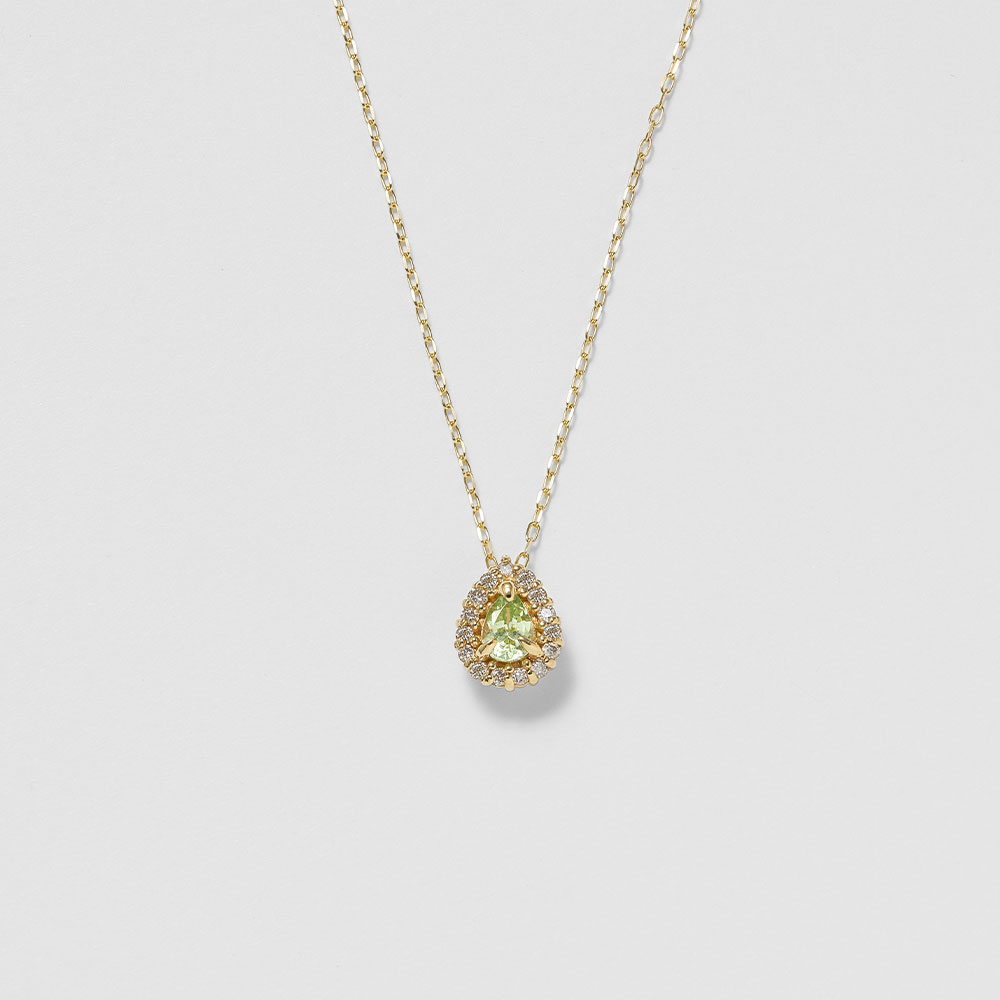 ネックレス K10 ミントグリーンガーネット ダイヤモンド0.07ct 10金 イエローゴールド 華やか キラキラ 黄緑 40cm プレゼント L&Co. エルアンドコーの画像