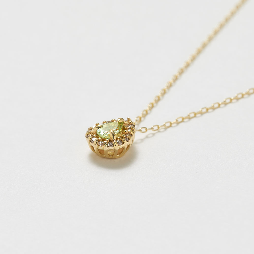ネックレス K10 ミントグリーンガーネット ダイヤモンド0.07ct 10金 イエローゴールド 華やか キラキラ 黄緑 40cm プレゼント L&Co. エルアンドコーの画像