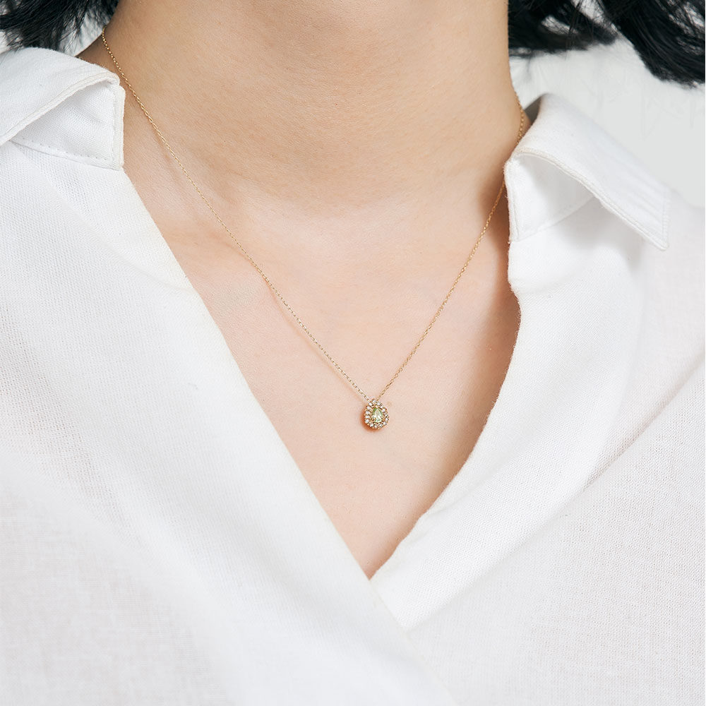 ネックレス K10 ミントグリーンガーネット ダイヤモンド0.07ct 10金 イエローゴールド 華やか キラキラ 黄緑 40cm プレゼント L&Co. エルアンドコーの画像