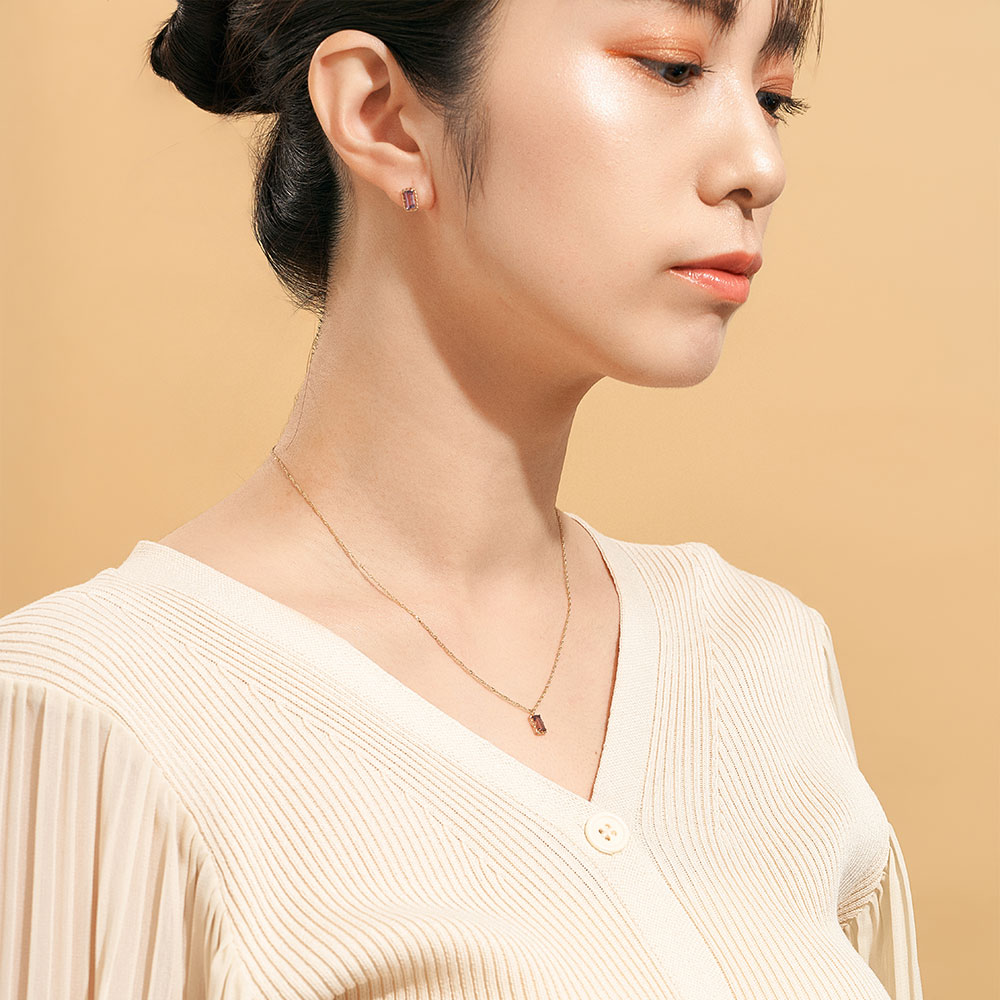 ネックレス K10 イエローゴールド アメジスト 四角 宝石 小さめ オフィスカジュアル 紫 パープル 色石 L&Co.（エルアンドコー） | Jewel closet by L&Co. | 06