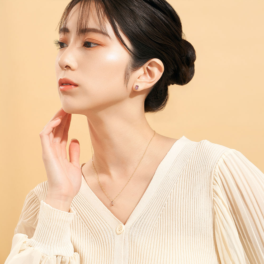 ネックレス K10 イエローゴールド アメジスト 四角 宝石 小さめ オフィスカジュアル 紫 パープル 色石 L&Co.（エルアンドコー） | Jewel closet by L&Co. | 07