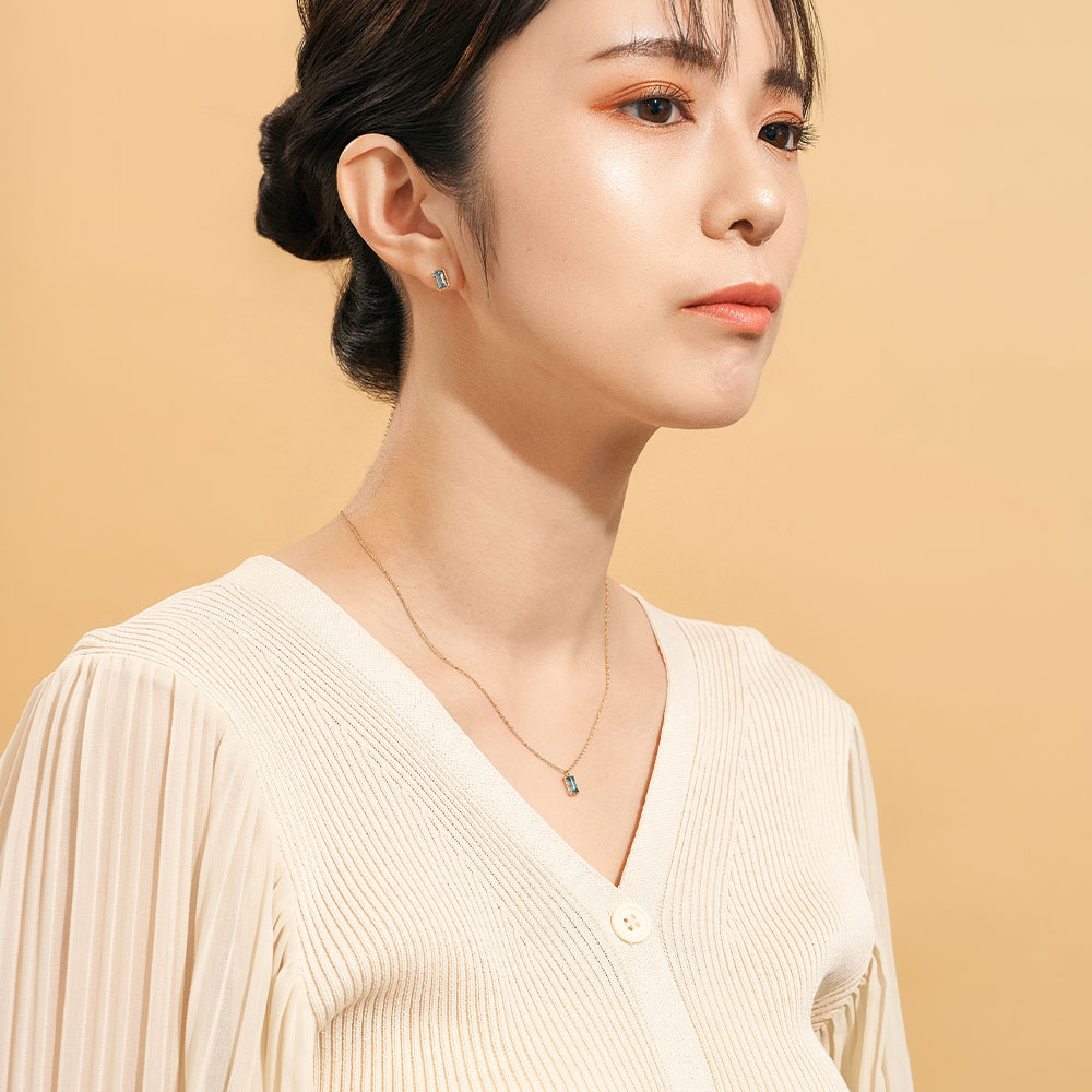 ネックレス K10 イエローゴールド ブルートパーズ 四角 宝石 小さめ オフィスカジュアル 青 水色 色石 L&Co.（エルアンドコー） | Jewel closet by L&Co. | 06