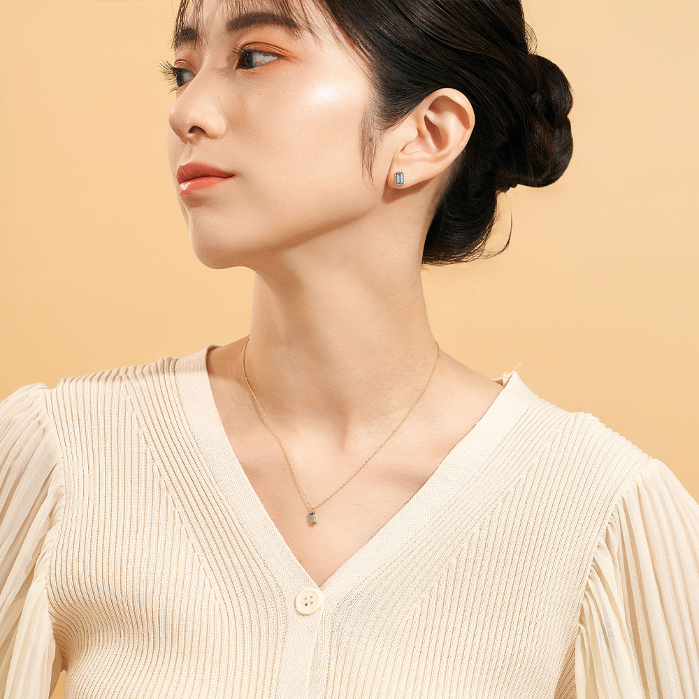 ネックレス K10 イエローゴールド ブルートパーズ 四角 宝石 小さめ オフィスカジュアル 青 水色 色石 L&Co.（エルアンドコー） | Jewel closet by L&Co. | 07