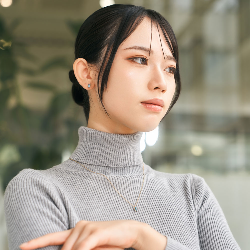 ネックレス K10 イエローゴールド ブルートパーズ 四角 宝石 小さめ オフィスカジュアル 青 水色 色石 L&Co.（エルアンドコー） | Jewel closet by L&Co. | 08