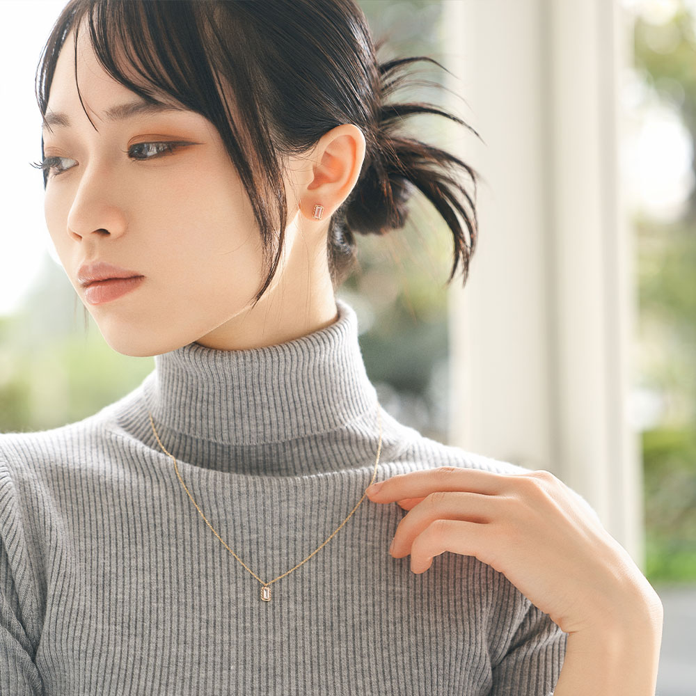 ネックレス K10 イエローゴールド ローズクォーツ 四角 宝石 小さめ オフィスカジュアル ピンク 淡色 色石 L&Co.（エルアンドコー）の画像