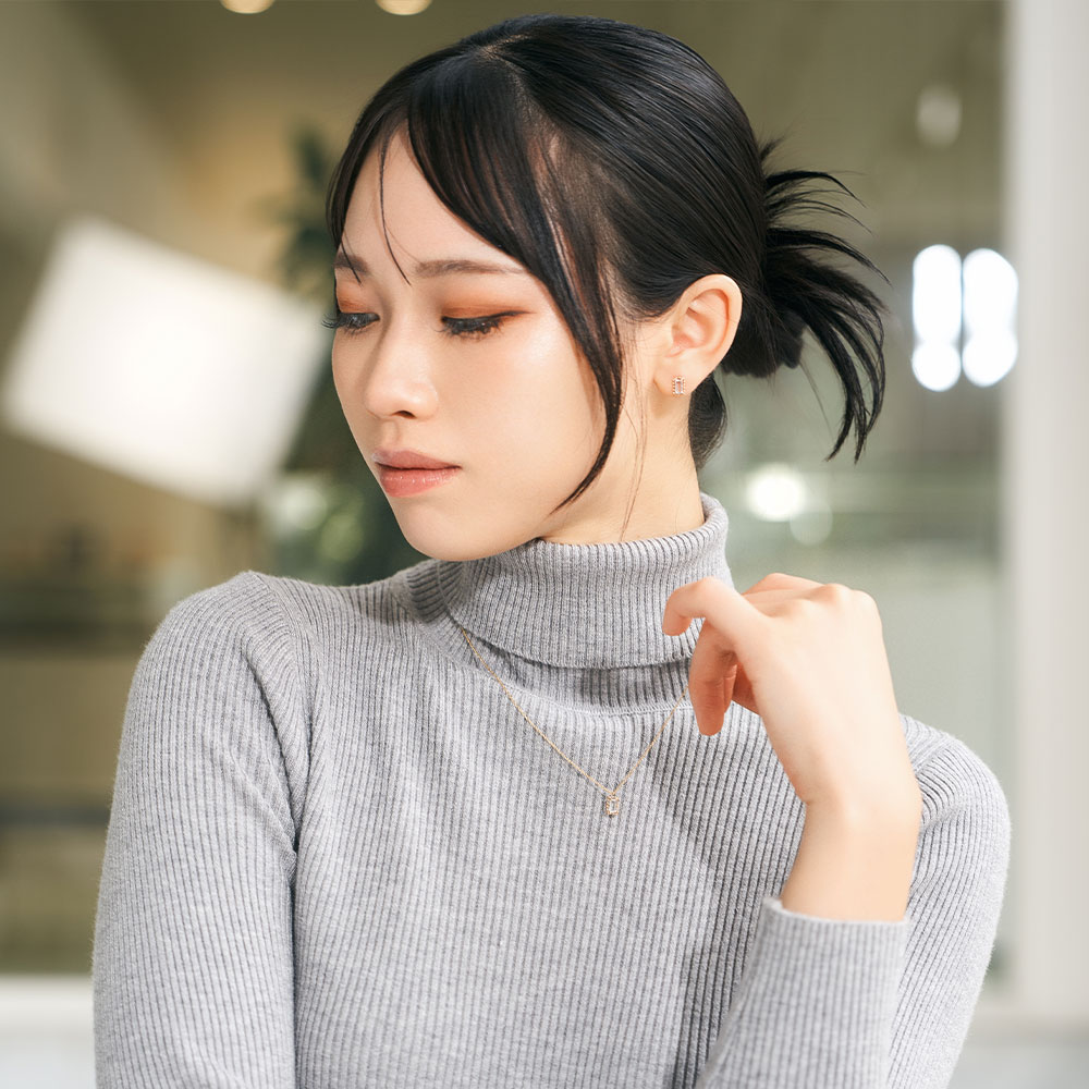 ネックレス K10 イエローゴールド ホワイトトパーズ 四角 宝石 小さめ オフィスカジュアル クリア 淡色 色石 L&Co.（エルアンドコー）の画像