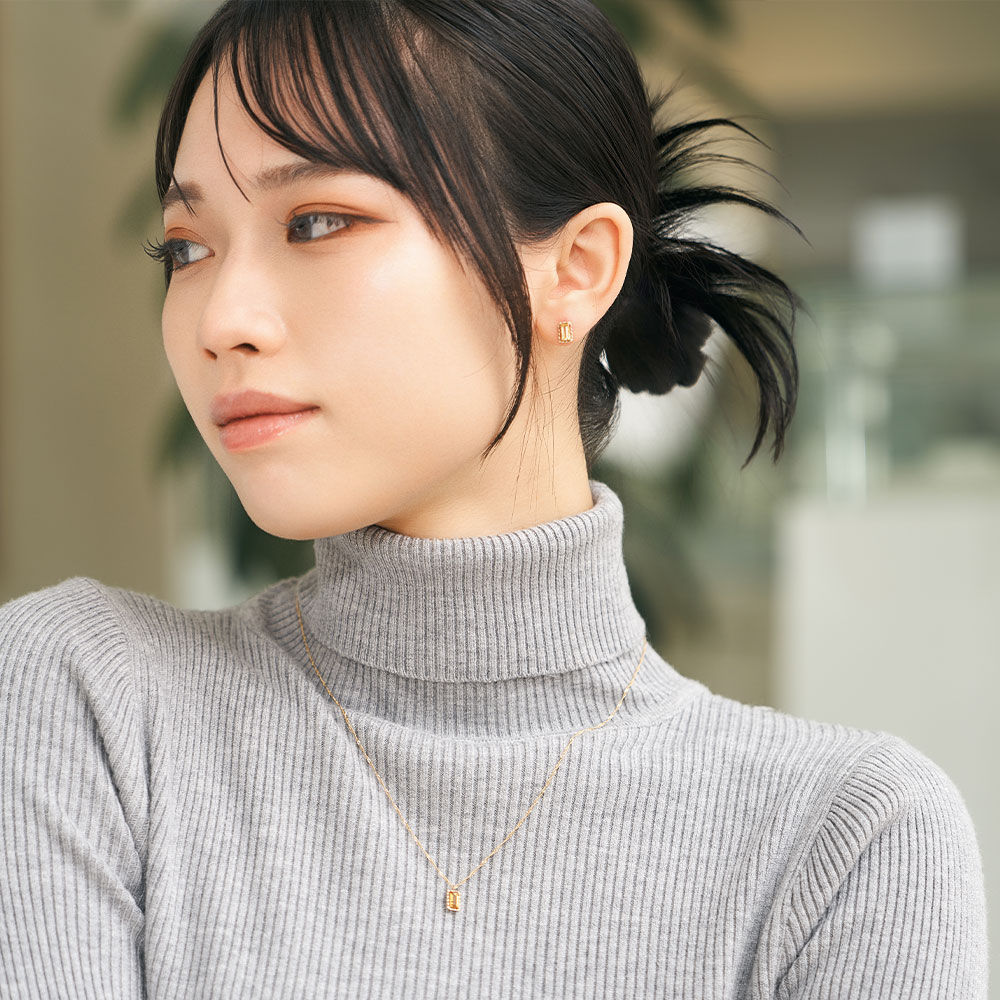 ネックレス K10 イエローゴールド シトリン 四角 宝石 小さめ オフィスカジュアル イエロー 黄色 L&Co.（エルアンドコー）の画像