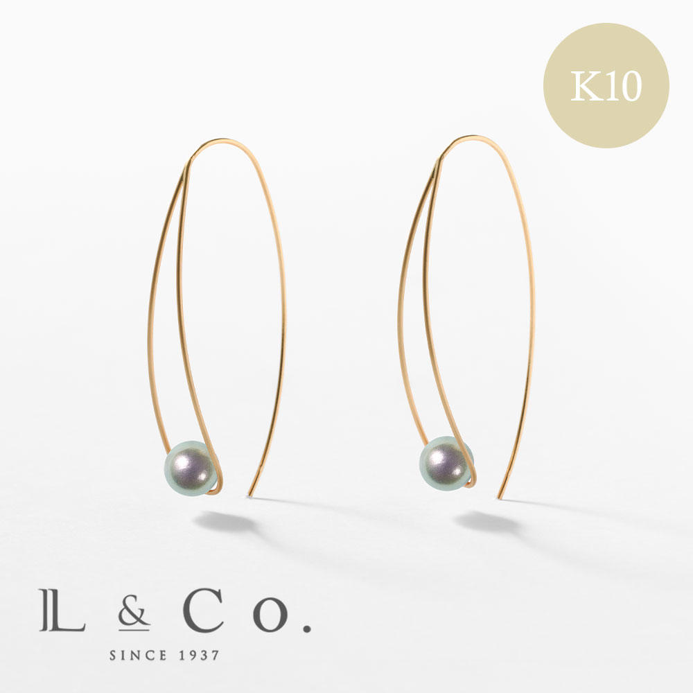 ピアス K10 イエローゴールド カラーシェルパール 真珠 6mm 緑色 ピーコックカラー フック 大人 華やか 推し L&Co.（エルアンドコー） | Jewel closet by L&Co.