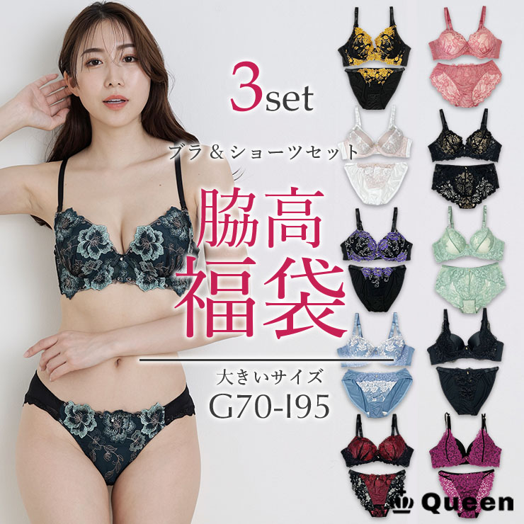 脇高ブラ 大きいサイズ 福袋 ブラショーツセット G70 G75 G80 G85 G90