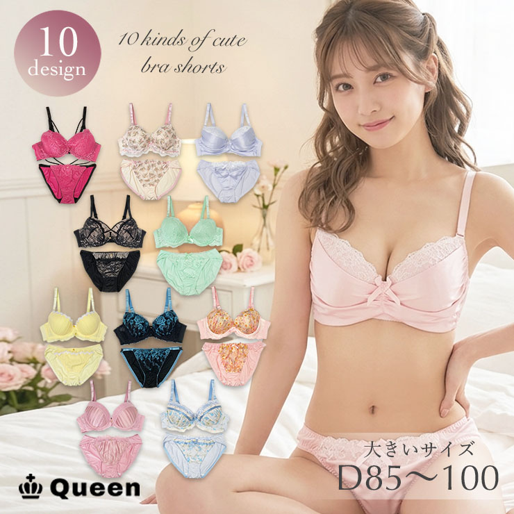 大きいサイズ ブラジャー ショーツセット レディース 下着 D85 D90 D95