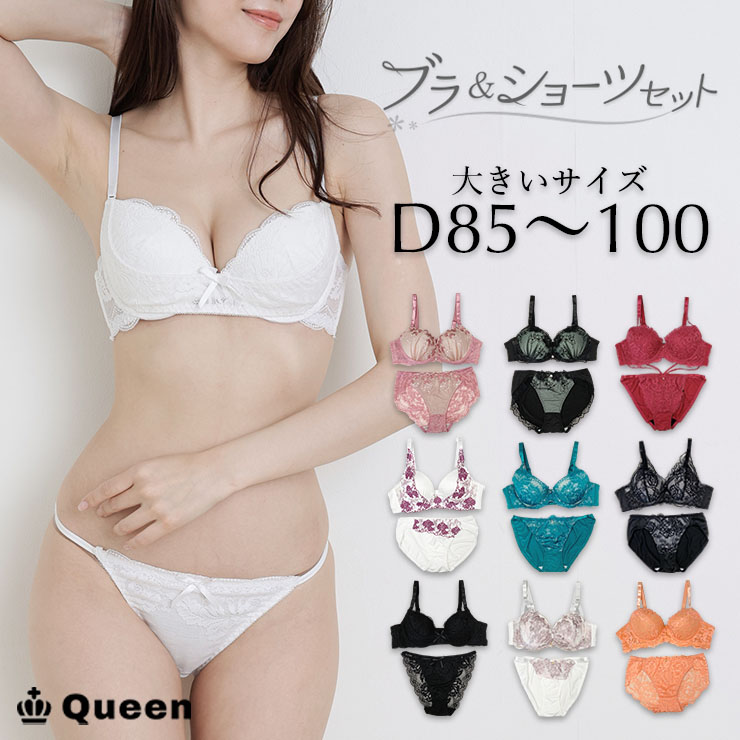 大きいサイズ ブラジャー ショーツセット 下着 D85 D90 D95 D100 モールドカップ 大きめアンダー ランジェリー