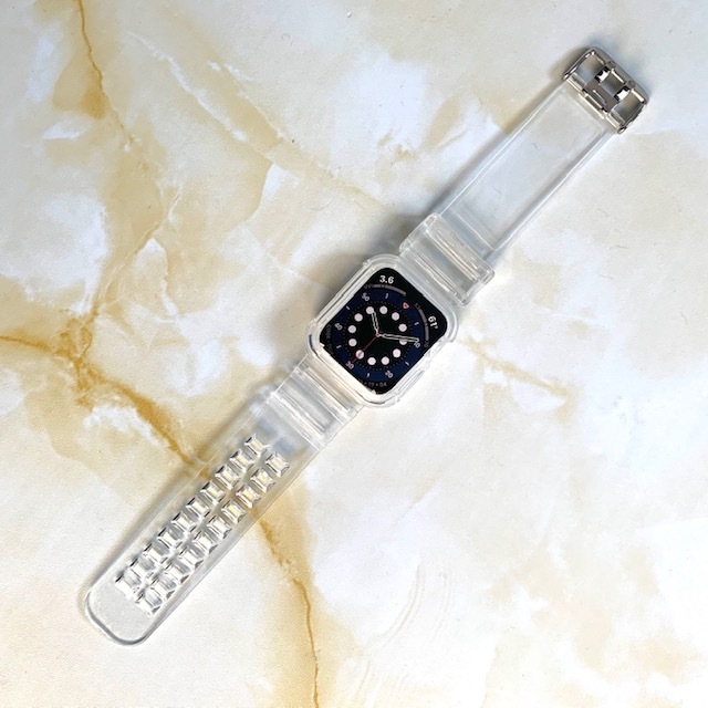 新しく着き アップルウォッチ クリアバンド おしゃれ かわいい Apple Watch 透明 ベルト 38 40mm 41mm 42mm 44mm  45mm 一体型 ケース Series SE