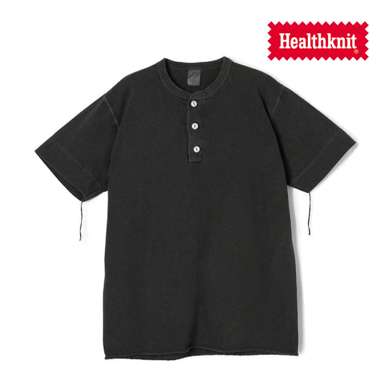 Healthknit（ヘルスニット） ピグメント染めヘンリーネック半袖Tシャツ
