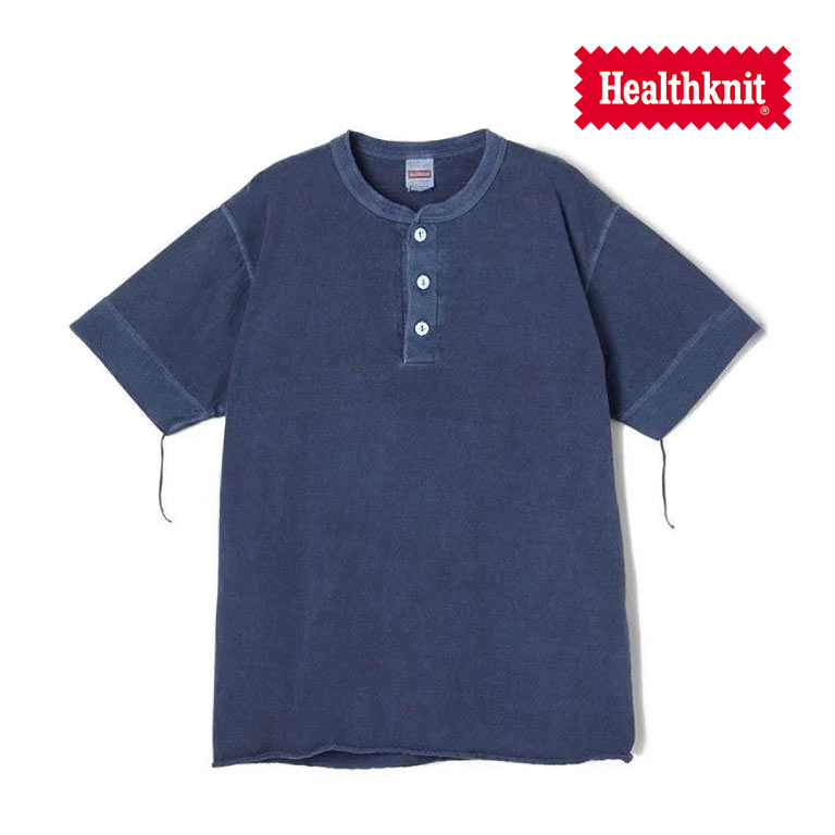 Healthknit（ヘルスニット） ピグメント染めヘンリーネック半袖Tシャツ