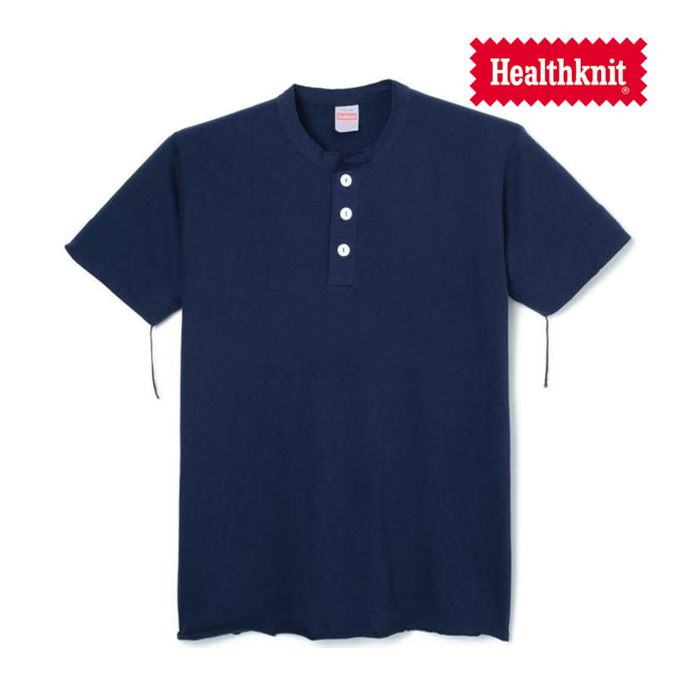 Healthknit（ヘルスニット） ヘンリーネック 半袖Tシャツ Henley Neck