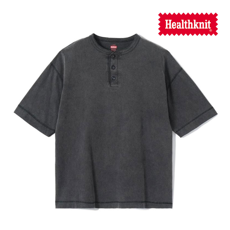 Healthknit（ヘルスニット） サルファー染めヘンリーネック半袖Tシャツ