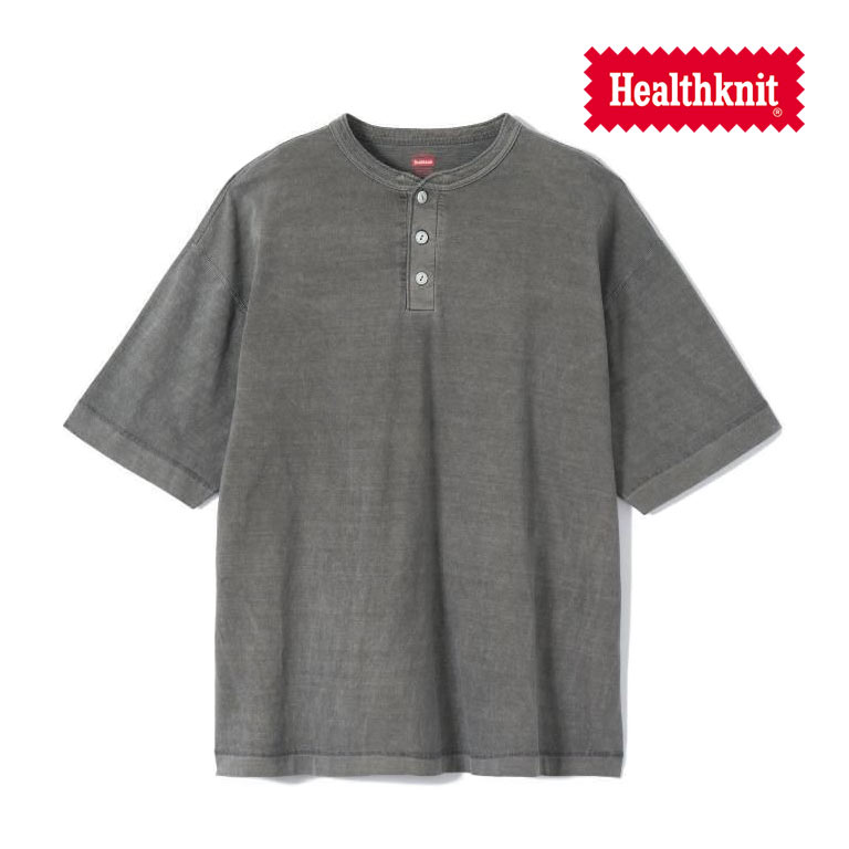 Healthknit（ヘルスニット） サルファー染めヘンリーネック半袖Tシャツ