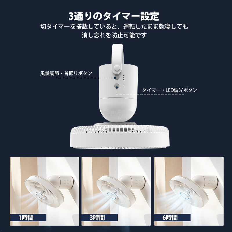 キャンプ 扇風機 卓上 壁掛け 吊り下げ リモコン タイマー LED照明 コードレス 首振り アウトドア usb 充電 小型 静音 軽量 ポータブル 置き型 卓上 ファン |  | 12