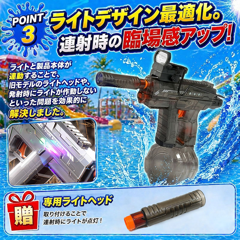 水鉄砲 電動水鉄砲 連射式 電動ウォーターガン 水遊び おもちゃLED灯光噴火バージョン ブローバック機能 800ML貯水タンク 超強力飛距離 10m 大人 子供 夏の定番の画像