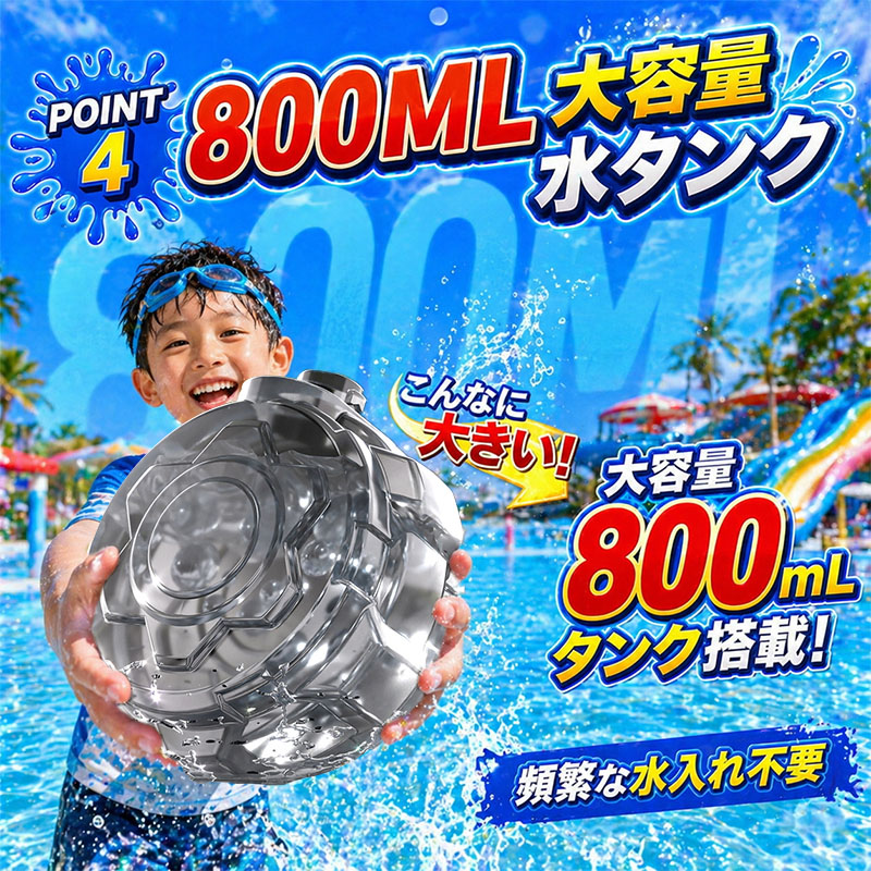 水鉄砲 電動水鉄砲 連射式 電動ウォーターガン 水遊び おもちゃLED灯光噴火バージョン ブローバック機能 800ML貯水タンク 超強力飛距離 10m 大人 子供 夏の定番の画像