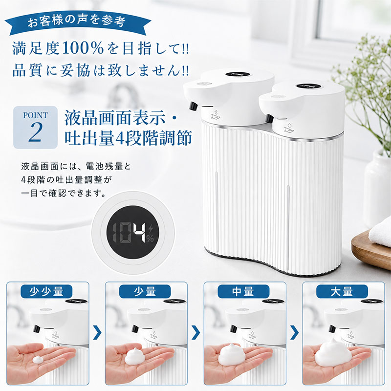 ソープディスペンサー 自動 液体+泡 ダブルヘ...の詳細画像3