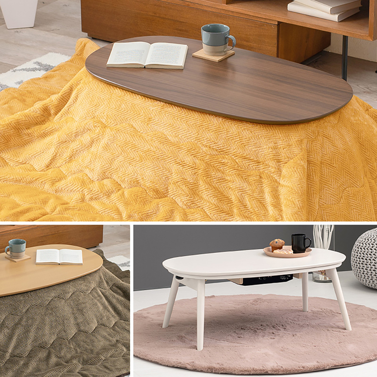 こたつ2点セットこたつ布団セットこたつテーブル折りたたみ楕円オーバルかわいい韓国インテリアローテーブルセンターテーブルこたつ＋うす掛け布団　２点セット 