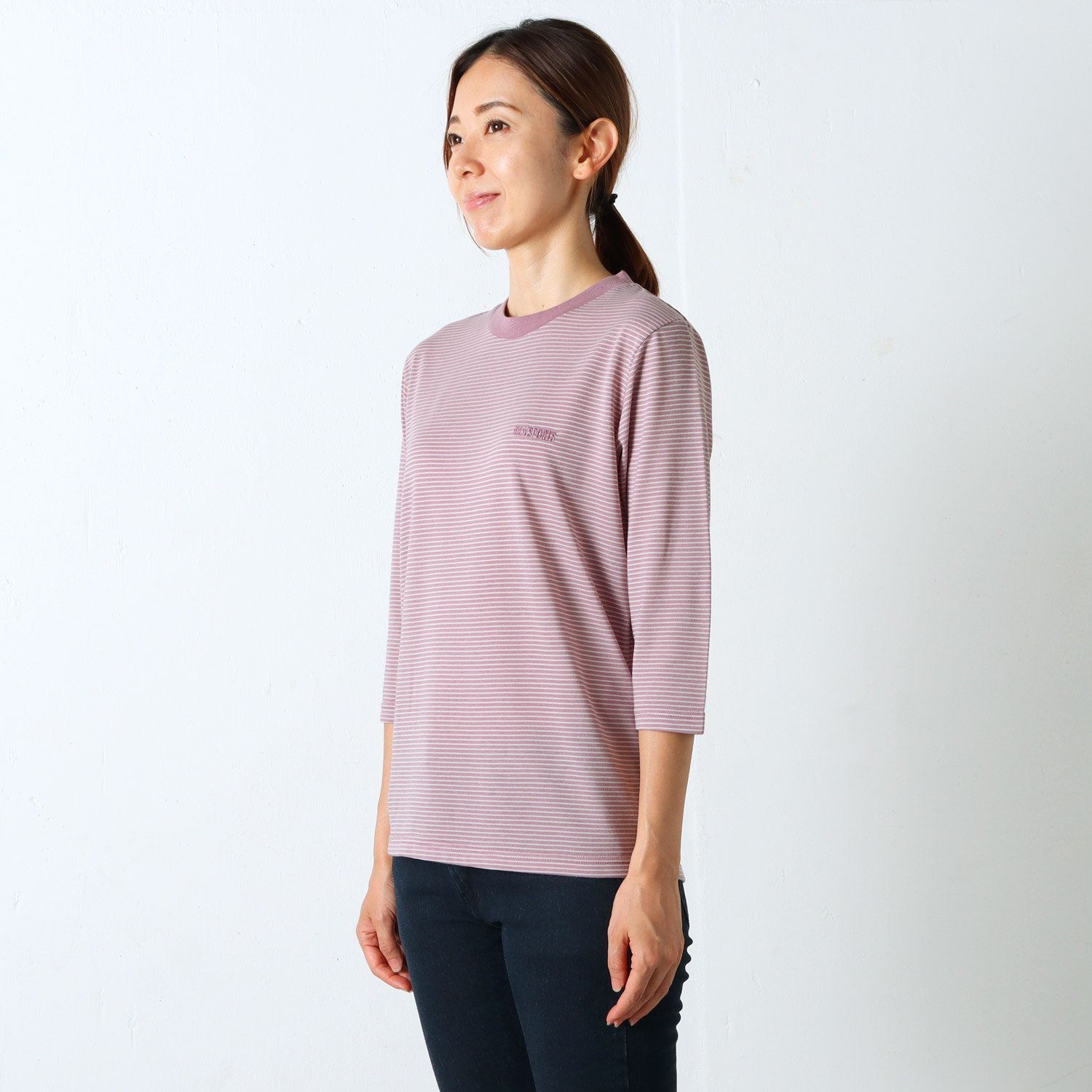 ボーダー7分袖Tシャツ ロゴ刺繍入り VANSPORTS（バンスポーツ