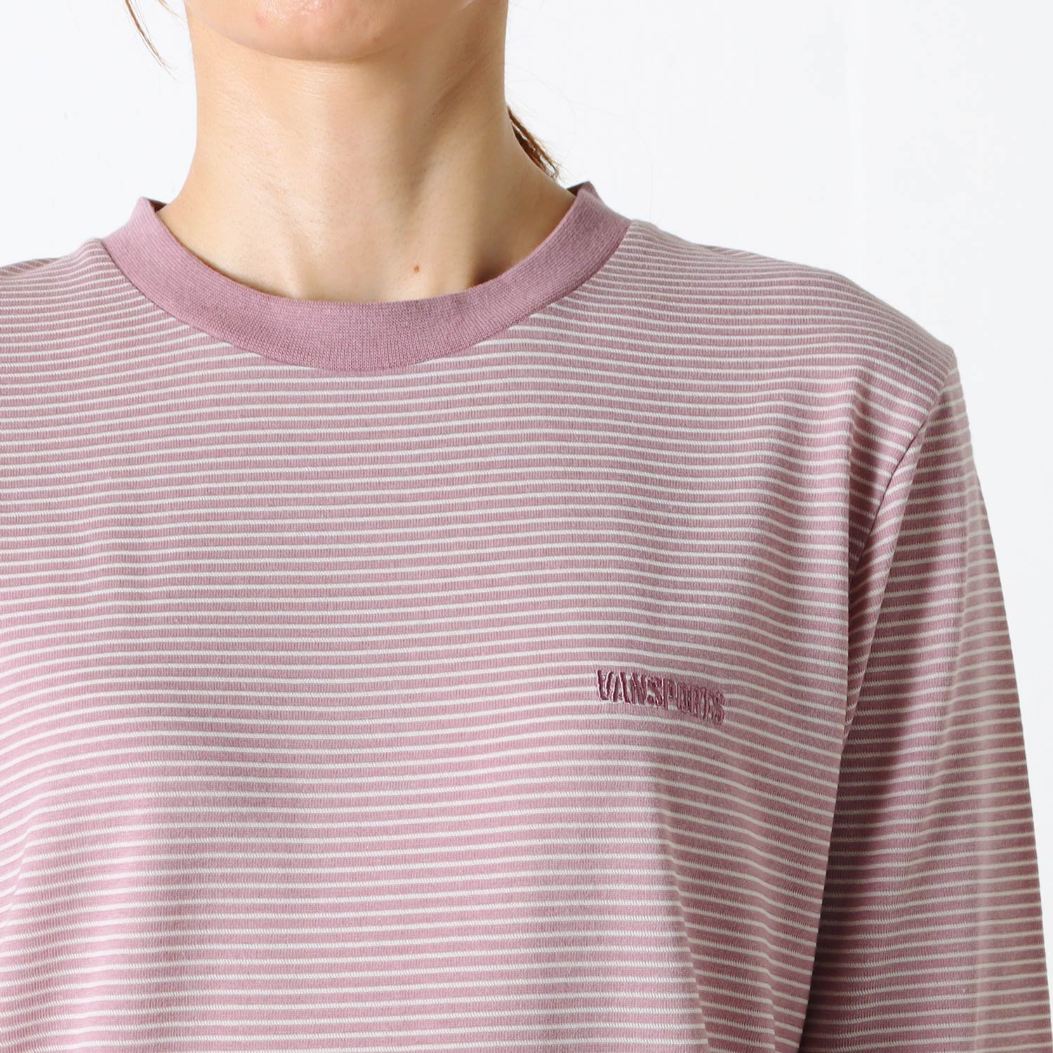 ボーダー7分袖Tシャツ ロゴ刺繍入り VANSPORTS（バンスポーツ 