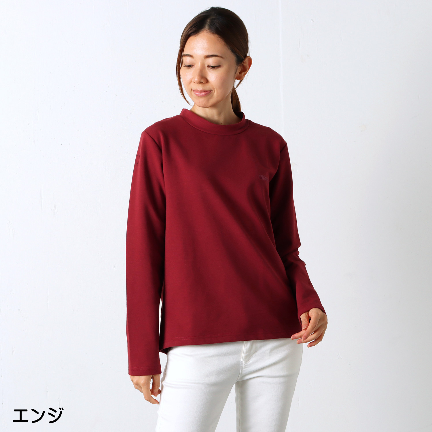 ミニハイネックストレッチ長袖Tシャツ ロゴ刺繍入り VANSPORTS（バン