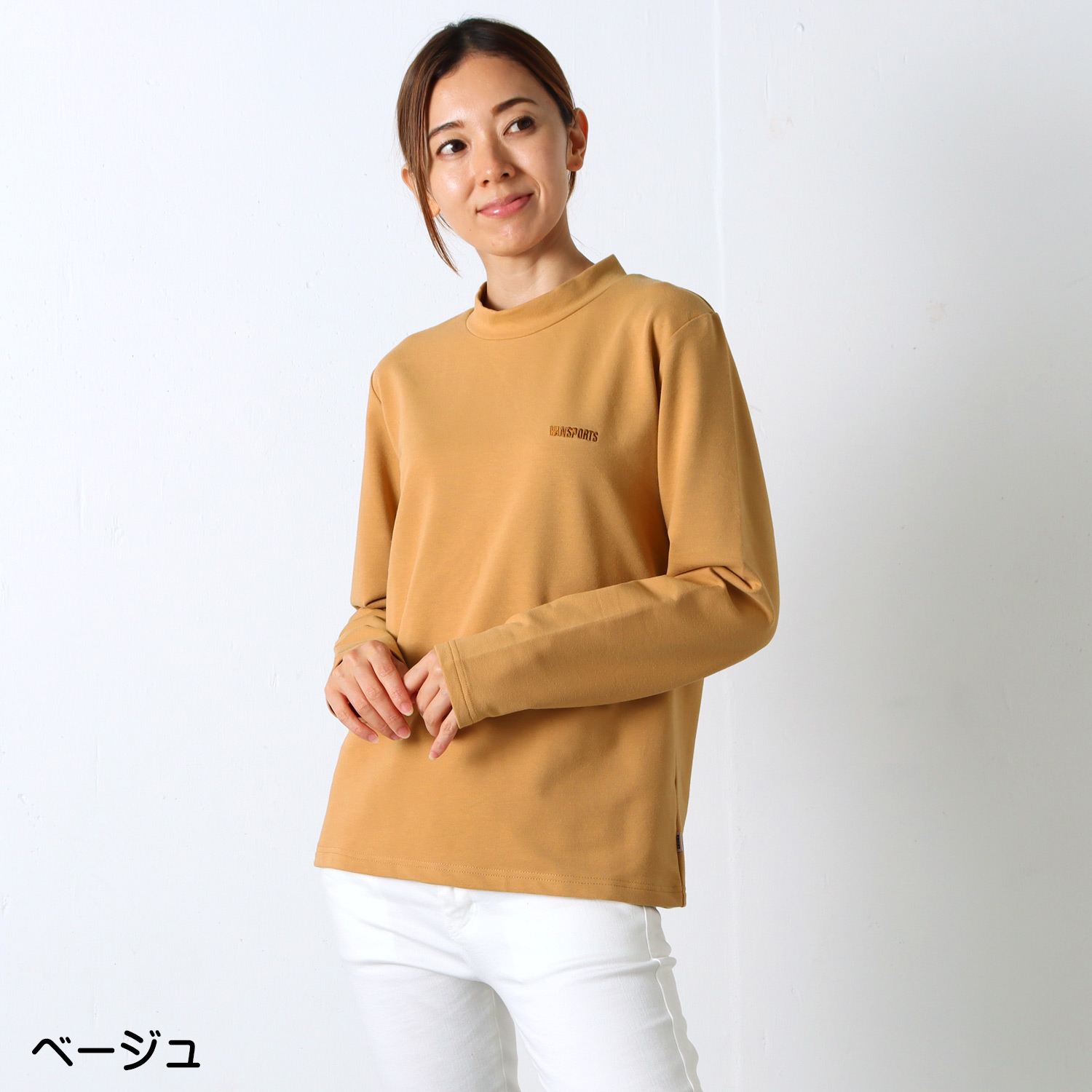 ミニハイネックストレッチ長袖Tシャツ ロゴ刺繍入り VANSPORTS（バン