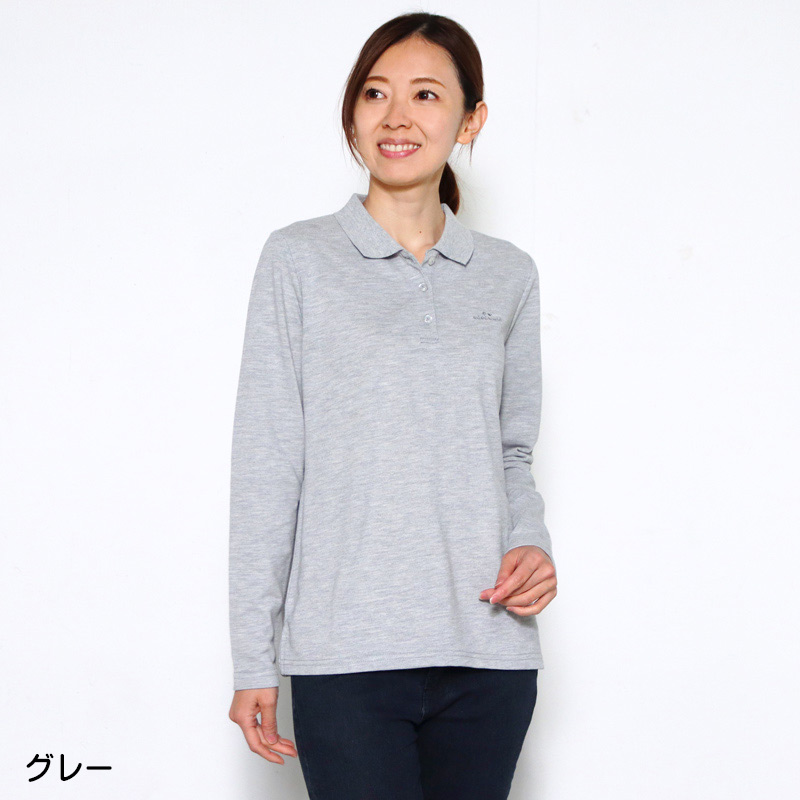 GuGu World（グーグーワールド）無地鹿の子長袖ポロシャツ ロゴ刺繍