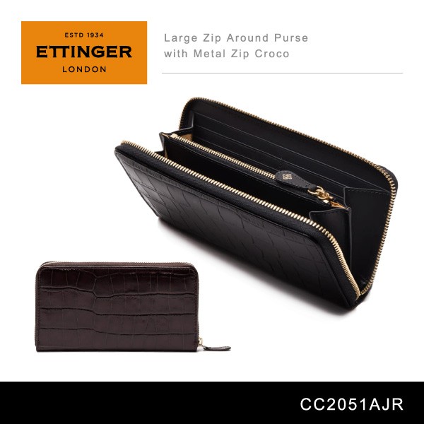 Ettinger エッティンガー Large Zip Around Purse with Metal