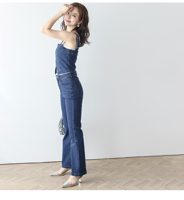 セットアップ デニム ビスチェ フレアパンツ ダブルジップ レイヤード