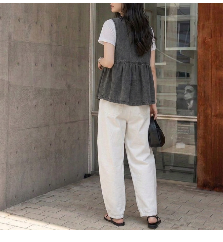 セットアップ対応 デニム ベスト パンツ 着回し ペプラム フリル