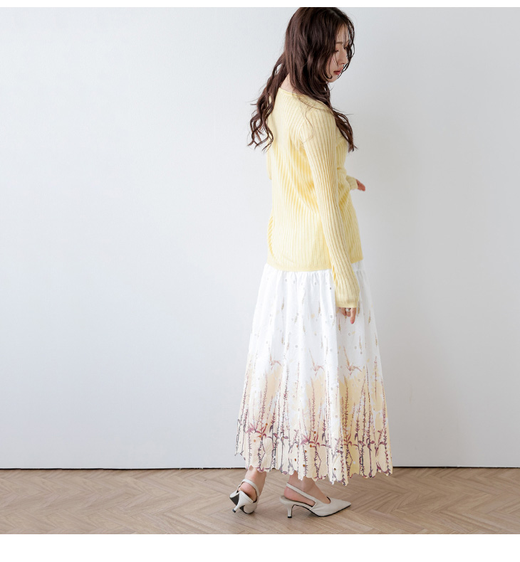 MACHATT【タグ付未使用】22SS フラワー刺繍ロングスカートF 白 花 フラワー刺繍 花柄 フローラル ティアード フレアスカート ボタニカル