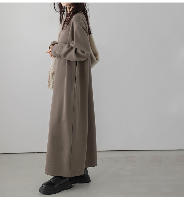 ワンピース 裏起毛 Iライン ロング リラックス スウェット 長袖