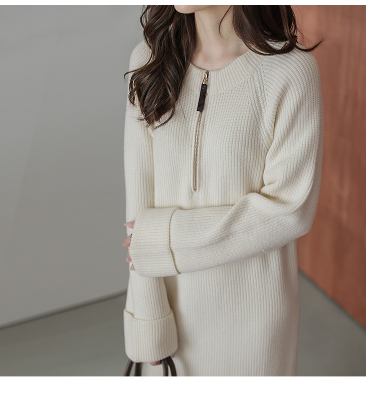 ハーフジップ リブニット ワンピース 【lswpaw25-1469】【即納：1-5