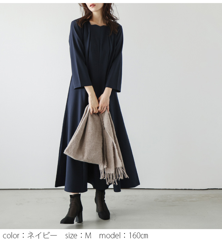 スカラップネック ワンピース 7分袖 Aライン2025春夏新作【lswpss24