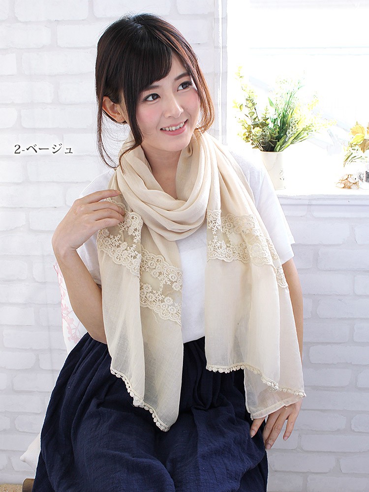 大判 ストール レディース 春 夏 秋 用 レーヨン 100 % 無地 レース